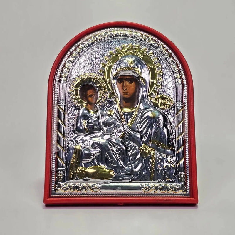 Panagia Tricherousa (Three-Handed Mother of God) Orthodox icon in silver and gold tone