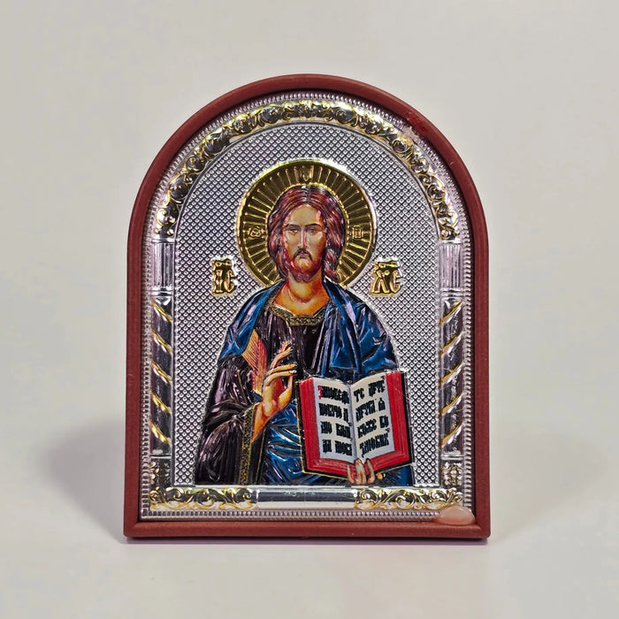 Jesus Christ the Pantocrator Colored Silver & Gold-Plated Icon Sacred Icon House