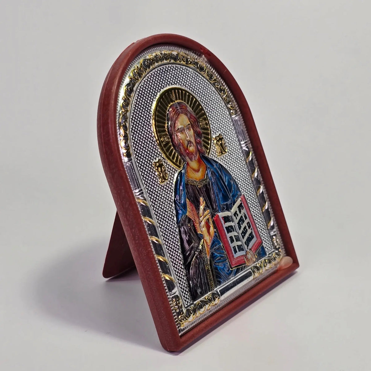 Jesus Christ the Pantocrator Colored Silver & Gold-Plated Icon Sacred Icon House