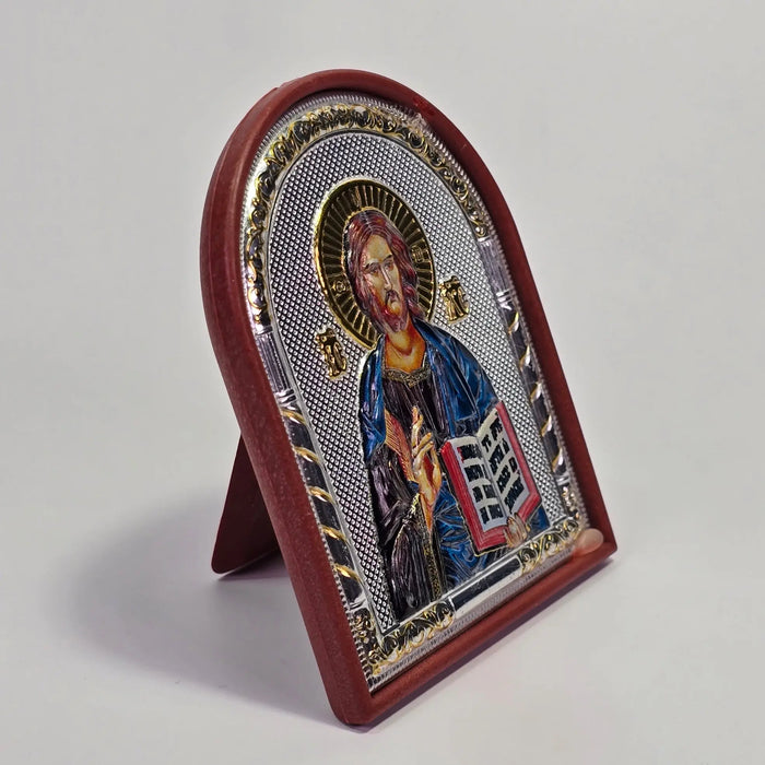Jesus Christ the Pantocrator Colored Silver & Gold-Plated Icon Sacred Icon House