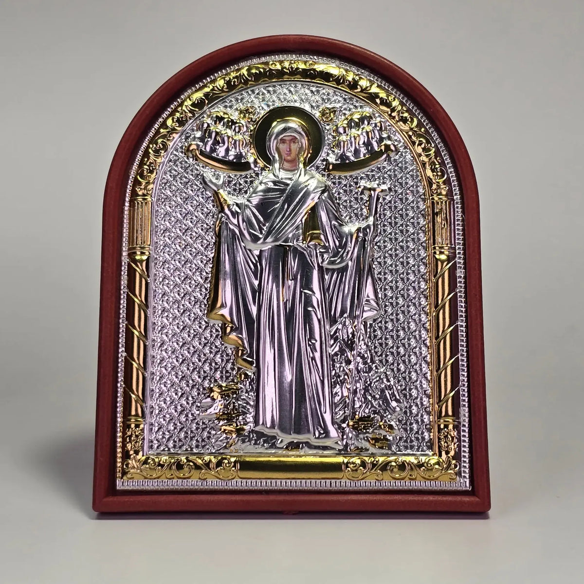Holy Theotokos “Guardian of the Holy Mountain” Silver &amp; Gold-Plated Icon Sacred Icon House