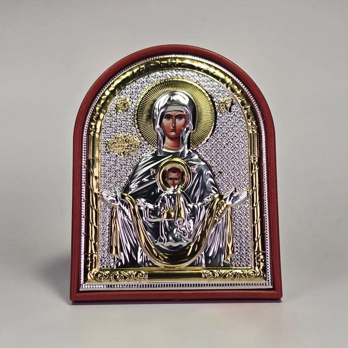 Theotokos “Our Lady of the Sign” Silver & Gold-Plated Icon Sacred Icon House