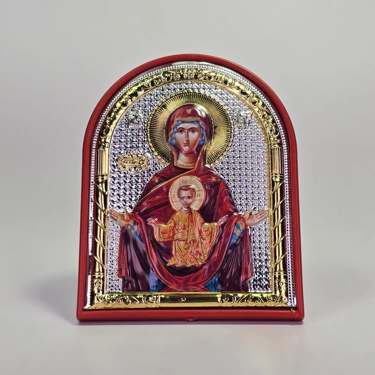Theotokos “Our Lady of the Sign” Colored Silver & Gold-Plated Icon Sacred Icon House