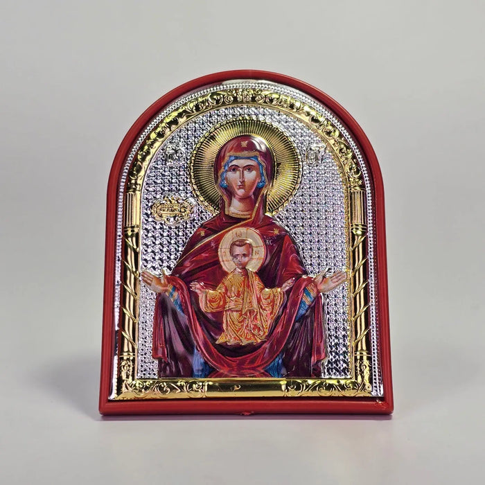 Theotokos “Our Lady of the Sign” Colored Silver & Gold-Plated Icon Sacred Icon House