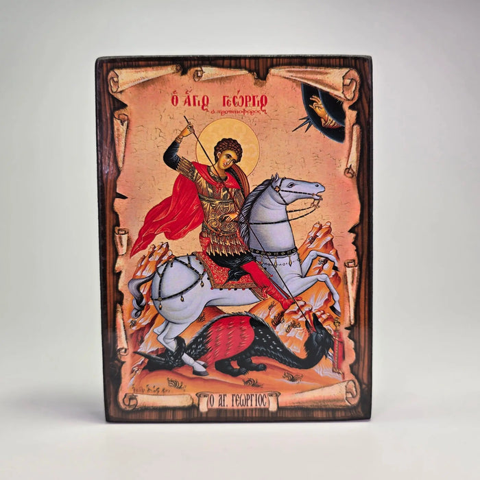 Saint George the Dragon Slayer Byzantine Icon – Handcrafted in Greece, Patra Patra