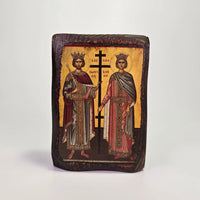 Saints Constantine and Helena Byzantine Icon – Handcrafted in Greece, Mount Athos St Mina Monastery