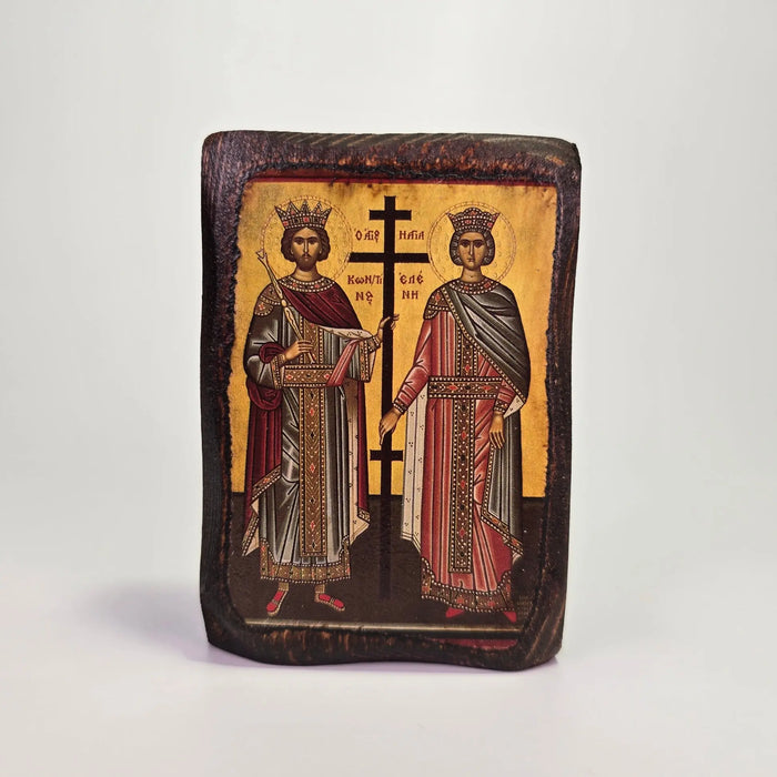 Saints Constantine and Helena Byzantine Icon – Handcrafted in Greece, Mount Athos St Mina Monastery