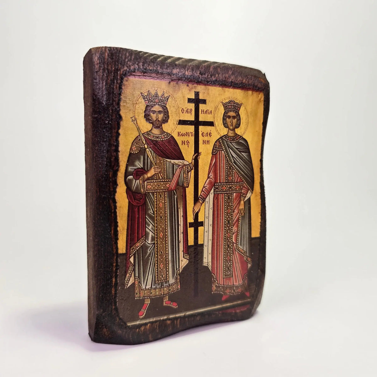 Saints Constantine and Helena Byzantine Icon – Handcrafted in Greece, Mount Athos St Mina Monastery