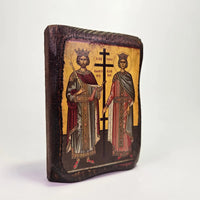 Saints Constantine and Helena Byzantine Icon – Handcrafted in Greece, Mount Athos St Mina Monastery