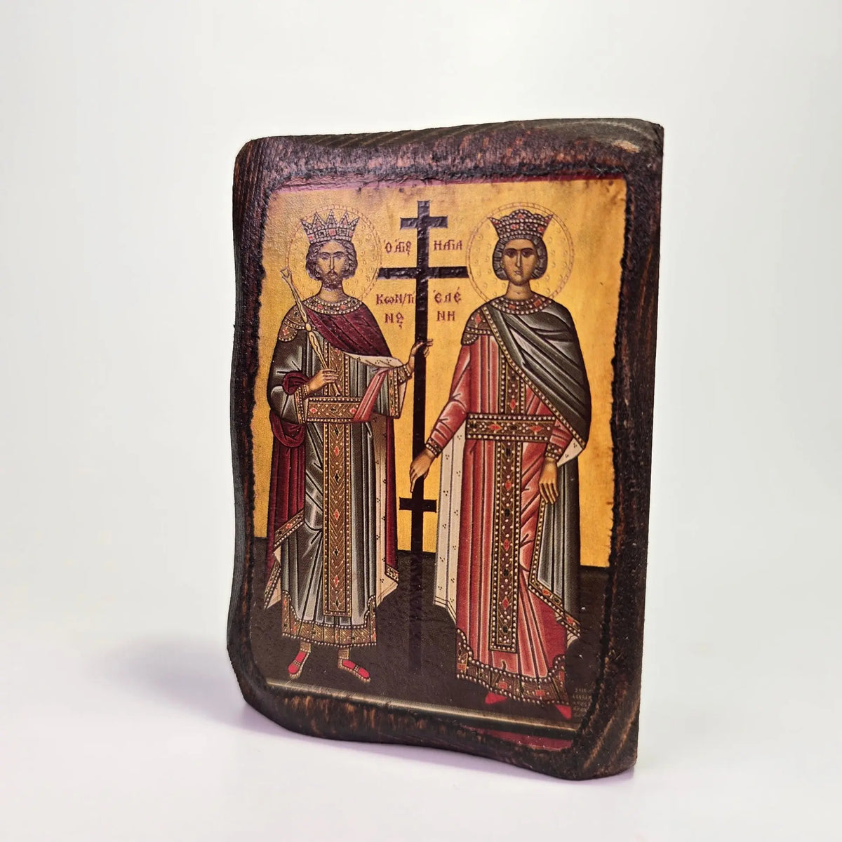 Saints Constantine and Helena Byzantine Icon – Handcrafted in Greece, Mount Athos St Mina Monastery