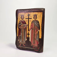 Saints Constantine and Helena Byzantine Icon – Handcrafted in Greece, Mount Athos St Mina Monastery