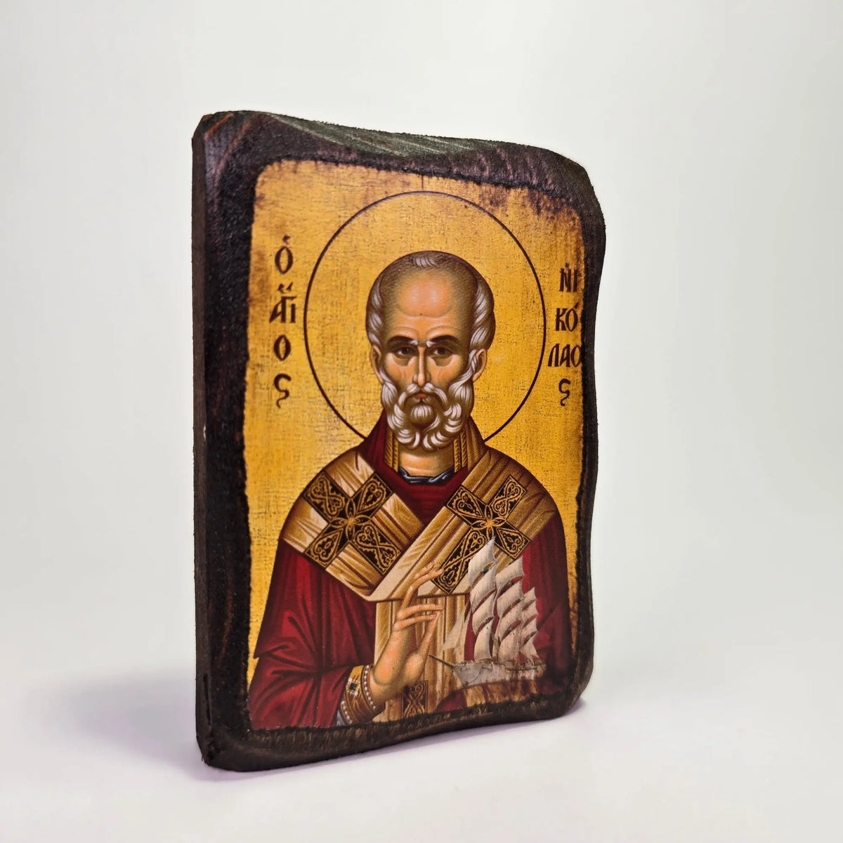 St. Nicholas Byzantine Icon – Handcrafted in Greece, Mount Athos Satin Mina Monastery