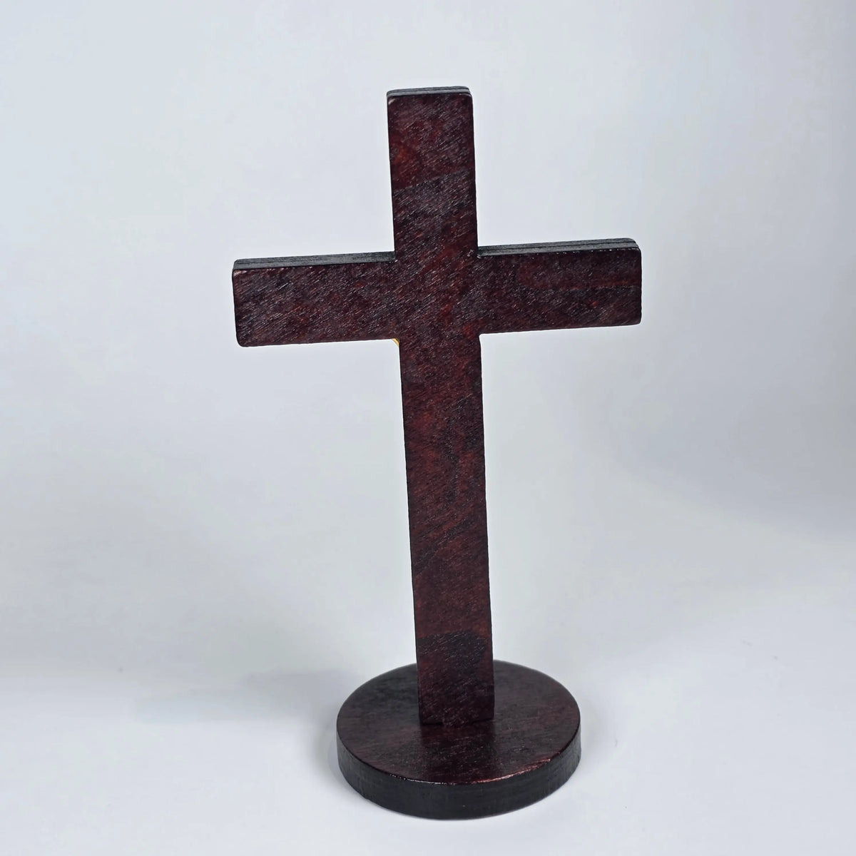 Wooden Standing Orthodox Cross with Gold-Toned Corpus – 10cm Sacred Icon House