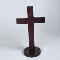 Wooden Standing Orthodox Cross with Gold-Toned Corpus – 10cm Sacred Icon House