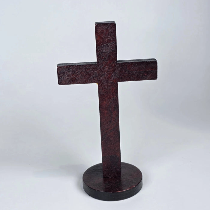Wooden Standing Orthodox Cross with Gold-Toned Corpus – 10cm Sacred Icon House