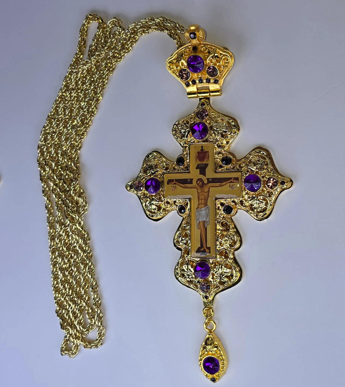 Orthodox Priest Cross (Pectoral Cross) Zinc Alloy Golden Color 18 x 9 cm Sacred Icon House