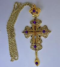 Orthodox Priest Cross (Pectoral Cross) Zinc Alloy Golden Color 18 x 9 cm Sacred Icon House
