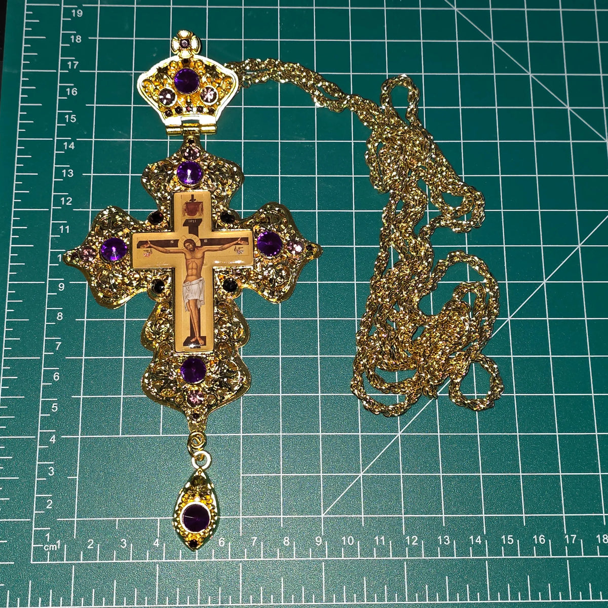 Orthodox Priest Cross (Pectoral Cross) Zinc Alloy Golden Color 18 x 9 cm Sacred Icon House