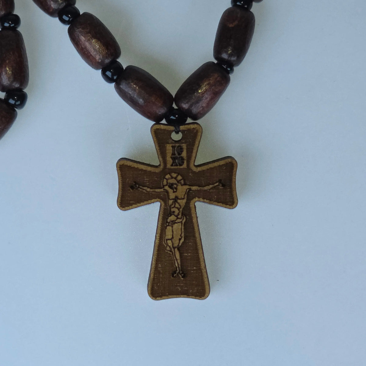 Orthodox Wooden Prayer Cross Necklace – Beaded (3 Variants) 3.5 X 2 cm Strikoudis