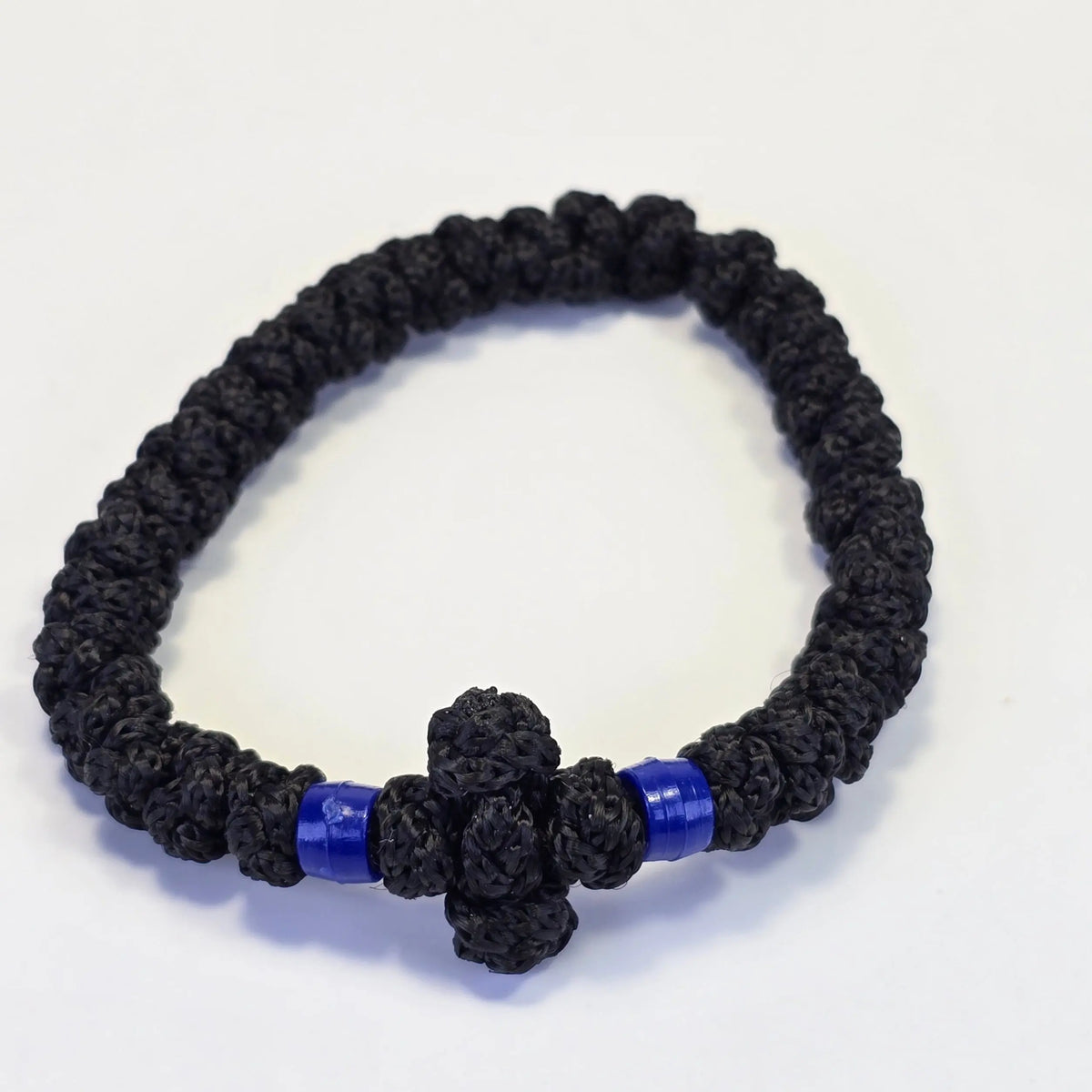 Orthodox Prayer Rope (Komboskini) – 30 Knots with Knotted Cross & Blue Beads - Made on Mount Athos Sacred Icon House