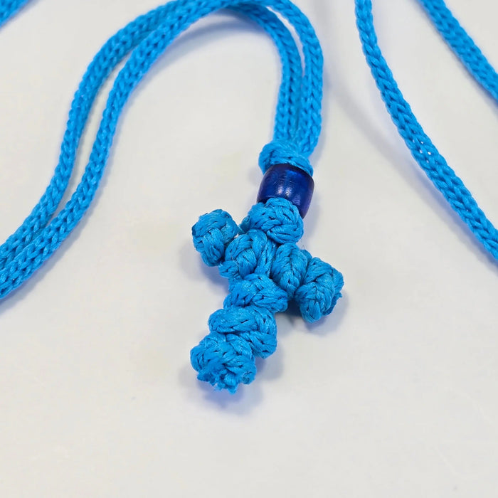 Orthodox Children’s Prayer Cross Necklace – Hand-Knotted Blue Cord Sacred Icon House