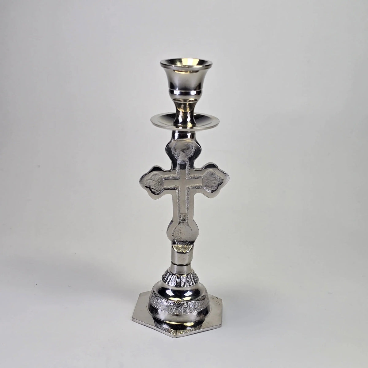 Orthodox Cross Candle Holder – Silver tone. Sacred Icon House