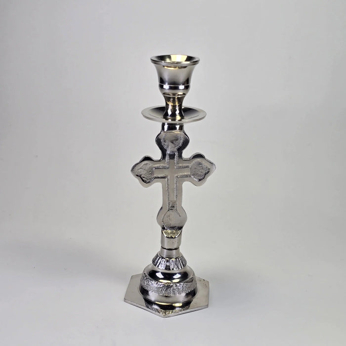 Orthodox Cross Candle Holder – Silver tone. Sacred Icon House