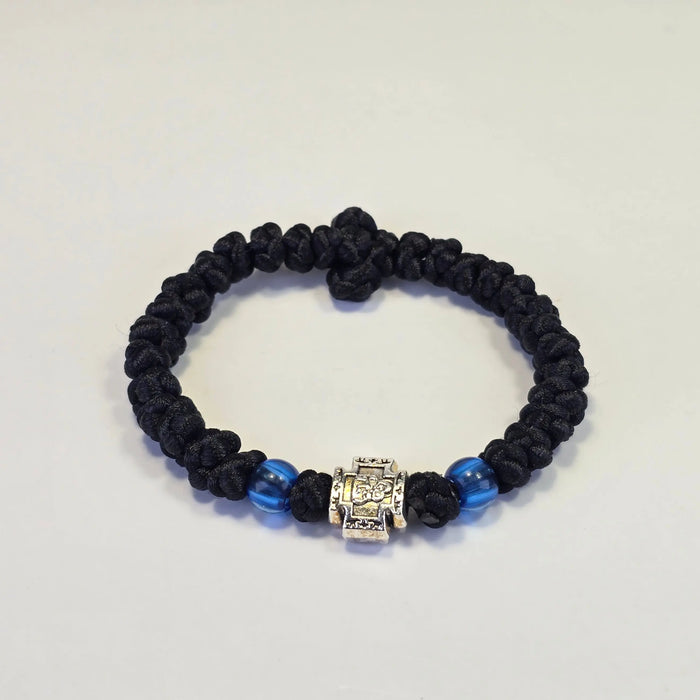 Orthodox Prayer Rope (Komboskini) – 30 Knots with Metal Cross & Blue Beads Sacred Icon House