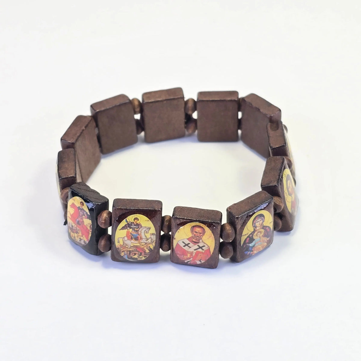 Orthodox Icon Bracelet – Wooden Stretch Bracelet with Sacred Images Sacred Icon House