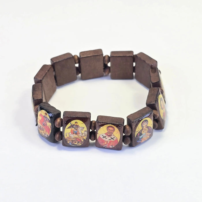 Orthodox Icon Bracelet – Wooden Stretch Bracelet with Sacred Images Sacred Icon House