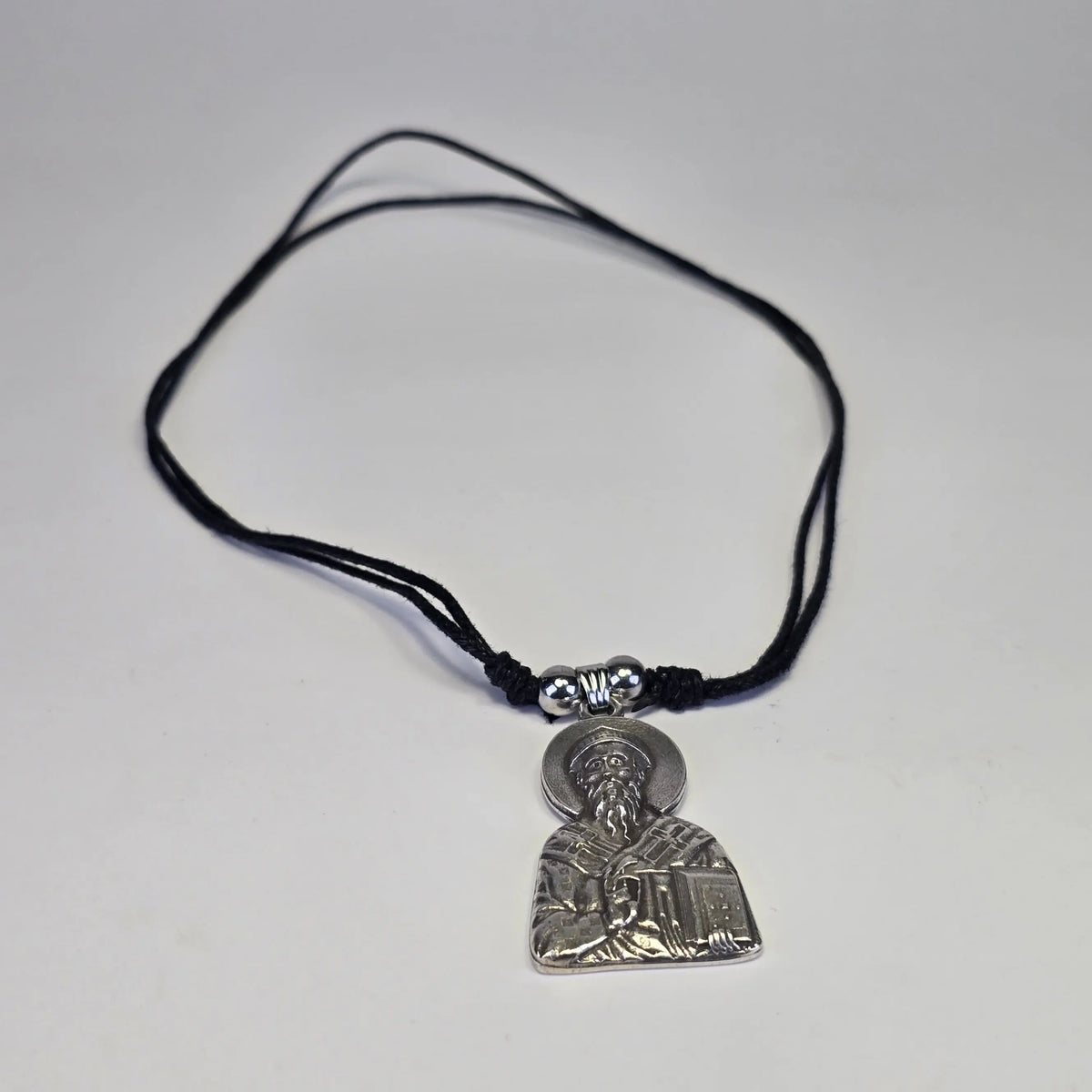 Saint Spyridon Orthodox Icon Necklace – Silver-Tone Metal on Black Cord Sacred Icon House