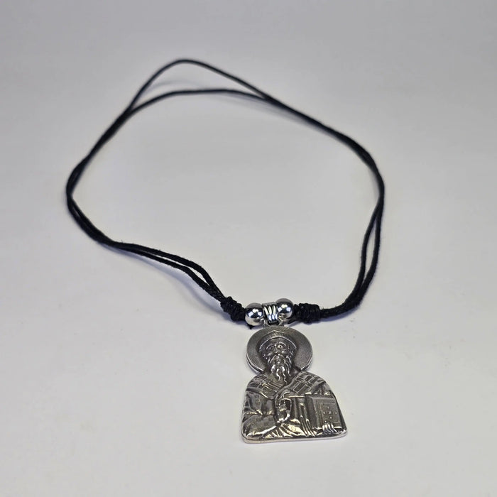 Saint Spyridon Orthodox Icon Necklace – Silver-Tone Metal on Black Cord Sacred Icon House