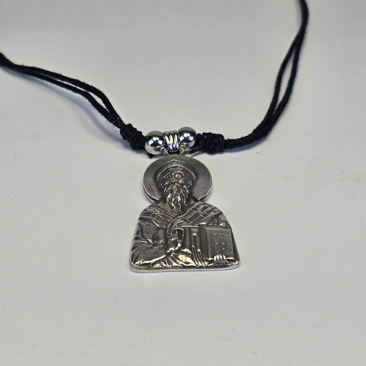 Saint Spyridon Orthodox Icon Necklace – Silver-Tone Metal on Black Cord Sacred Icon House