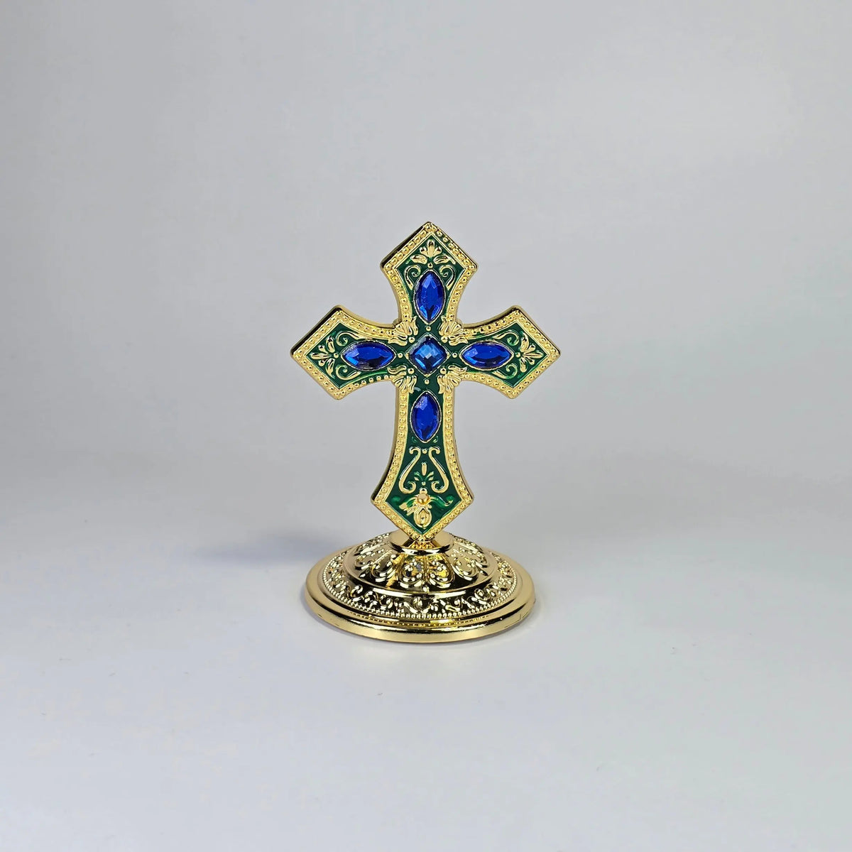 Ornate Standing Orthodox Cross (7 × 5.5 cm) — Enamel & Blue Stones (3 Variants) Sacred Icon House