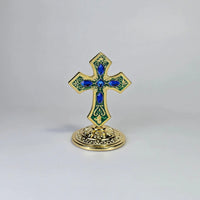 Ornate Standing Orthodox Cross (7 × 5.5 cm) — Enamel & Blue Stones (3 Variants) Sacred Icon House