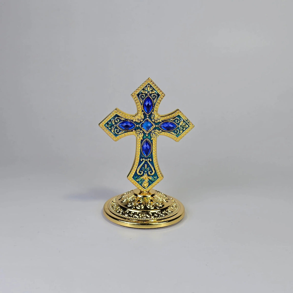 Ornate Standing Orthodox Cross (7 × 5.5 cm) — Enamel & Blue Stones (3 Variants) Sacred Icon House