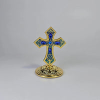 Ornate Standing Orthodox Cross (7 × 5.5 cm) — Enamel & Blue Stones (3 Variants) Sacred Icon House