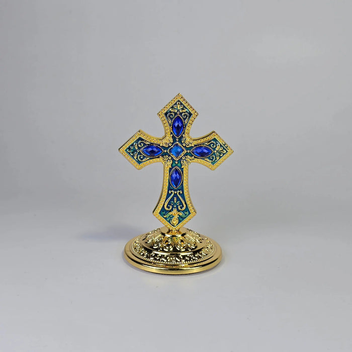 Ornate Standing Orthodox Cross (7 × 5.5 cm) — Enamel & Blue Stones (3 Variants) Sacred Icon House