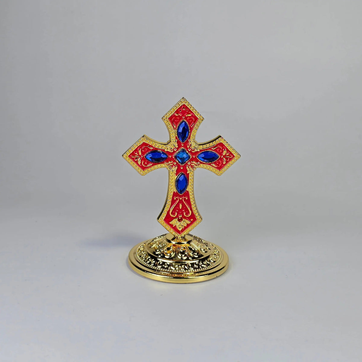 Ornate Standing Orthodox Cross (7 × 5.5 cm) — Enamel & Blue Stones (3 Variants) Sacred Icon House