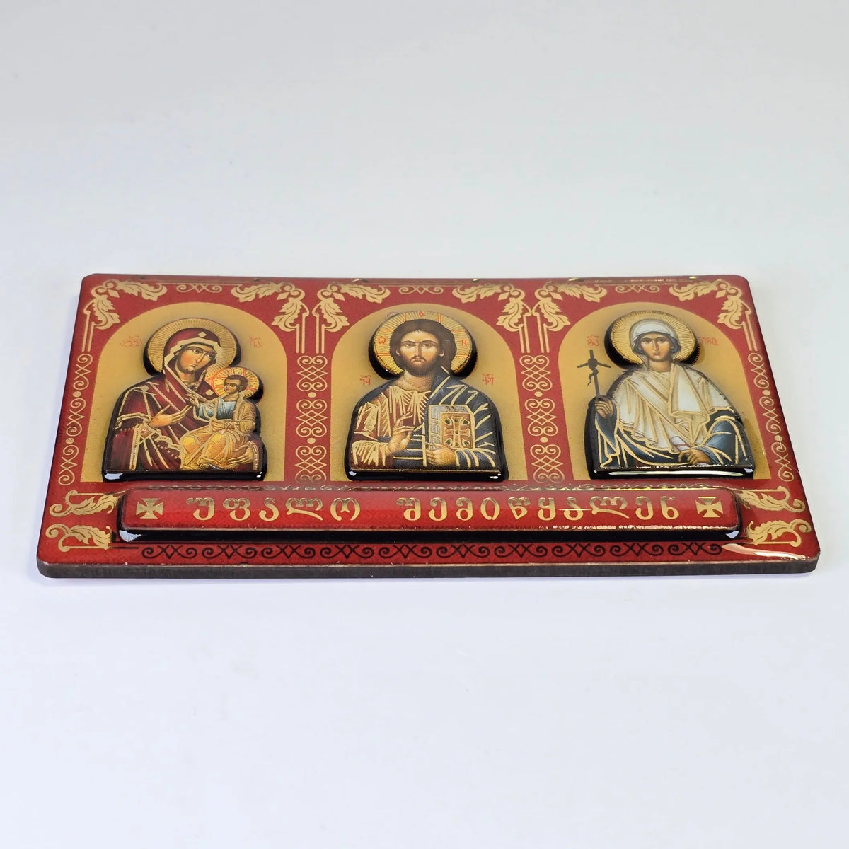 Orthodox Car Dashboard Icon (Triptych) – Theotokos, Christ, and Saint Nino Sacred Icon House