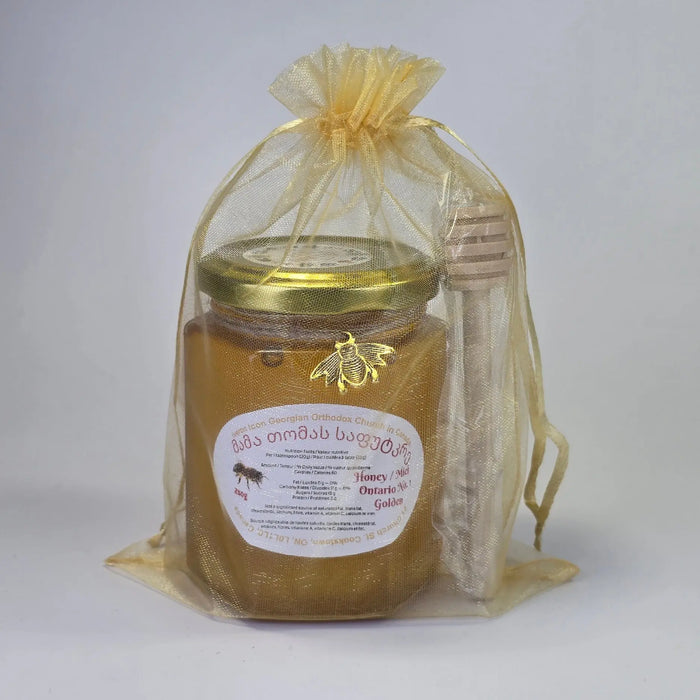 Raw Linden Honey (Basswood) Gift Set – Unpasteurized | 250 g + Honey Stick Sacred Icon House