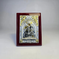Saint George the Great Martyr Icon (12 × 9 cm) – Silver & Gold Tone on Wood Sacred Icon House