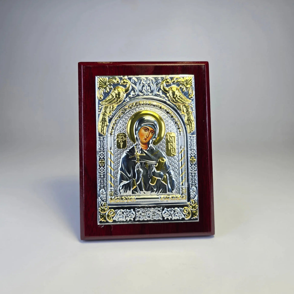Saint Nino the Enlightener of Georgia Icon (12 × 9 cm) – Silver & Gold Tone on Wood Sacred Icon House