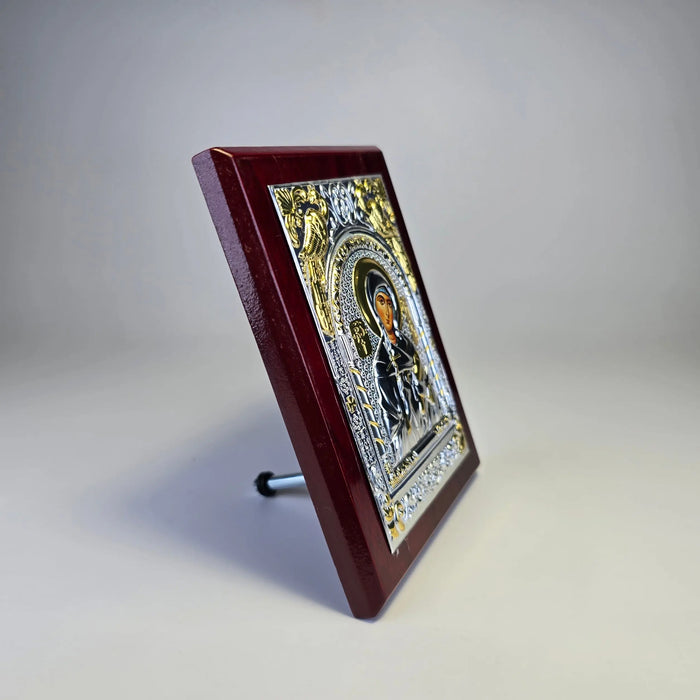 Saint Nino the Enlightener of Georgia Icon (12 × 9 cm) – Silver & Gold Tone on Wood Sacred Icon House