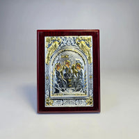 Holy Trinity Icon (12 × 9 cm) – Silver & Gold Tone on Wood Sacred Icon House