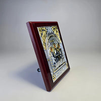 Holy Trinity Icon (12 × 9 cm) – Silver & Gold Tone on Wood Sacred Icon House
