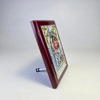 Jesus Christ Pantocrator Icon (12 × 9 cm) – Silver & Gold Tone on Wood Sacred Icon House