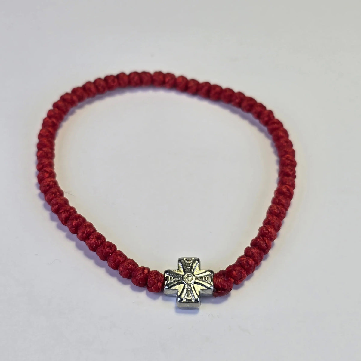 Orthodox Prayer Rope Bracelet (Komboskini) – Red with Metal Cross Sacred Icon House