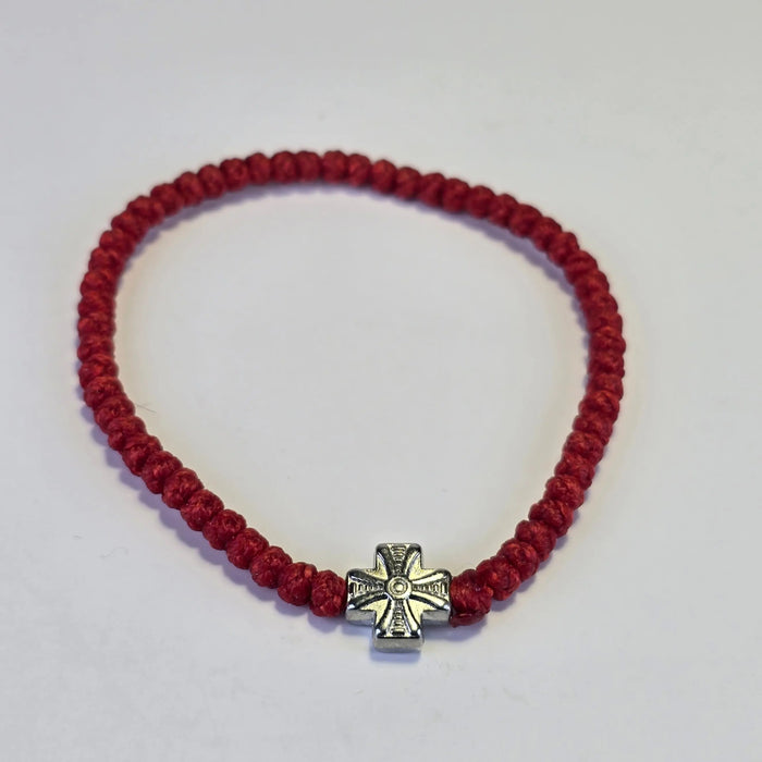 Orthodox Prayer Rope Bracelet (Komboskini) – Red with Metal Cross Sacred Icon House