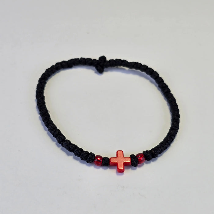 Orthodox Prayer Rope Bracelet (Komboskini) with Red Cross Sacred Icon House